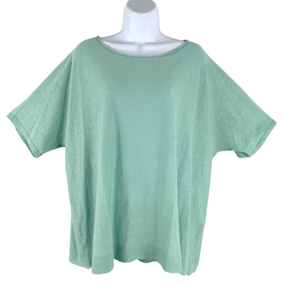 Eileen Fisher Bateau Neck Top 1X Organic Linen Cotton Mint NWT TP-3248‎